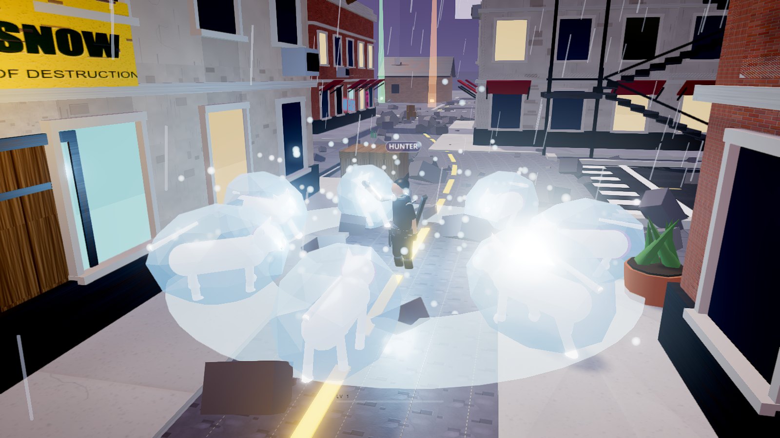 The player with the Frost Blade, surrounded by cats frozen in ice